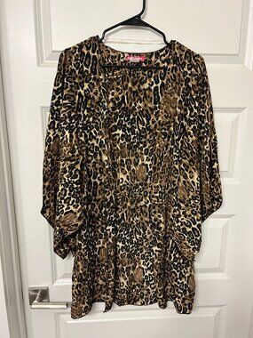 Body Central Leopard Print Kimono Cardigan Duster Top Size Large Lightweight Y2K